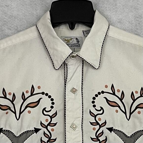 Panhandle Slim Mens Shirt Large White Western Embroidered Pearl Snap Button Up - Picture 10 of 15